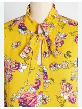Modcloth Yellow Western Floral Tie-Neck Tank Top